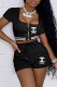 Black Fashion Casual Print Patchwork Square Collar Short Sleeve Two Pieces