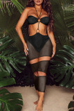 Red Fashion Sexy Patchwork Hollowed Out See-through Backless Halter Strapless Dress