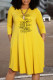Yellow Fashion Casual Print Letter O Neck A Line Dresses