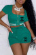 Green Fashion Casual Print Patchwork Square Collar Short Sleeve Two Pieces