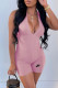 Pink Fashion Street Print Backless V Neck Rompers