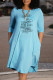 Light Blue Fashion Casual Print Letter O Neck A Line Dresses