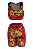 Orange Casual Sportswear Print Vests O Neck Sleeveless Two Pieces