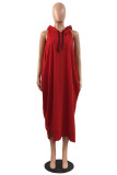Red Fashion Casual Solid Basic Hooded Collar Sleeveless Dress Dresses