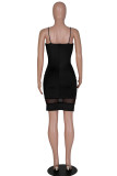White Fashion Sexy Solid Patchwork Backless Spaghetti Strap Sleeveless Dress