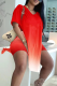 Red Casual Gradual Change Patchwork O Neck Short Sleeve Two Pieces