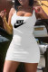 White Fashion Casual Print Letter U Neck One Step Skirt Dresses