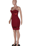 White Fashion Sexy Solid Patchwork Backless Spaghetti Strap Sleeveless Dress