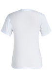 White Fashion Casual Print Basic O Neck T-Shirts