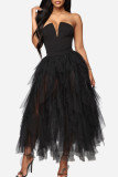 Red Casual Solid Patchwork Strapless Evening Dress Dresses