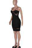 White Fashion Sexy Solid Patchwork Backless Spaghetti Strap Sleeveless Dress