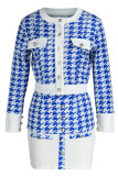Rose Red Fashion Sweet Plaid Solid Patchwork Buckle Buttons Long Sleeve Two Pieces