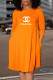 Orange Fashion Casual Print Letter O Neck A Line Dresses