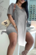 Grey Casual Gradual Change Patchwork O Neck Short Sleeve Two Pieces
