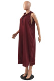 Red Fashion Casual Solid Basic Hooded Collar Sleeveless Dress Dresses