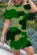 Green Fashion Sportswear Camouflage Print Letter O Neck Short Sleeve Two Pieces