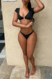 Rose Red Fashion Sexy Solid Patchwork Swimwears (Without Paddings)