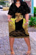 Black Yellow Casual Street Print Patchwork V Neck Straight Plus Size Dresses