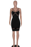 White Fashion Sexy Solid Patchwork Backless Spaghetti Strap Sleeveless Dress