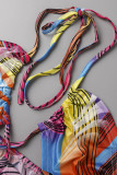 Multi-color Fashion Sexy Print Hollowed Out Backless Halter Sleeveless Dress