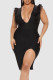 Black Sexy Solid Patchwork Feathers Slit V Neck One Step Skirt Dresses