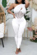 White Fashion Solid Patchwork See-through Backless One Shoulder Skinny Jumpsuits