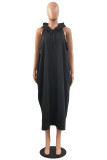 Red Fashion Casual Solid Basic Hooded Collar Sleeveless Dress Dresses