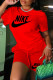 Red Fashion Casual Print Patchwork O Neck Short Sleeve Two Pieces