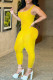 Yellow Fashion Casual Sportswear Solid Backless U Neck Skinny Jumpsuits