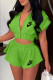 Green Fashion Casual Print Patchwork Hooded Collar Short Sleeve Two Pieces