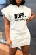 White Fashion Casual Letter Print Patchwork Hooded Collar Short Sleeve Dress