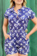 Blue Fashion Casual Print Patchwork Turndown Collar Rompers