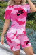 Red Fashion Sportswear Camouflage Print Letter O Neck Short Sleeve Two Pieces