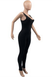 Yellow Fashion Casual Sportswear Solid Backless U Neck Skinny Jumpsuits