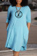 Light Blue Fashion Casual Print Letter O Neck A Line Dresses