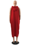 Red Fashion Casual Solid Basic Hooded Collar Sleeveless Dress Dresses