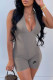 Grey Fashion Street Print Backless V Neck Rompers