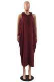 Red Fashion Casual Solid Basic Hooded Collar Sleeveless Dress Dresses