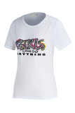 White Fashion Casual Print Basic O Neck T-Shirts