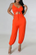 Orange Casual Solid Hollowed Out Spaghetti Strap Harlan Jumpsuits