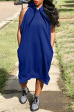Red Fashion Casual Solid Basic Hooded Collar Sleeveless Dress Dresses