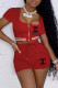 Red Fashion Casual Print Patchwork Square Collar Short Sleeve Two Pieces