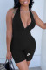 Black Fashion Street Print Backless V Neck Rompers
