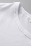 White Fashion Casual Print Basic O Neck T-Shirts