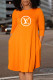 Orange Fashion Casual Print Letter O Neck A Line Dresses