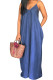 Dark Blue Fashion Sexy Casual Solid Printing Slip Dresses