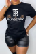 Black Fashion Cute Character Patchwork Letter O Neck T-Shirts