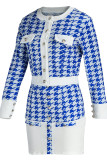 Rose Red Fashion Sweet Plaid Solid Patchwork Buckle Buttons Long Sleeve Two Pieces