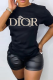 Black Fashion Street Print Patchwork O Neck T-Shirts