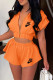 Orange Fashion Casual Print Patchwork Hooded Collar Short Sleeve Two Pieces